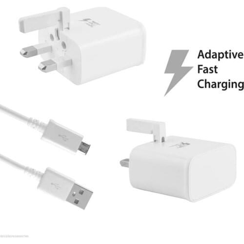 50 PCS 2in1 Real Fast Charging Adaptive UK Charger+Micro USB Cable For Samsung Galaxy S8 S9 S9 Plus
