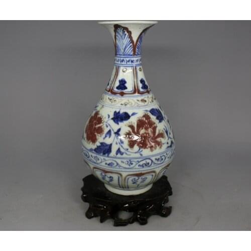 Antique YuanDynasty porcelain vase,Blue underglaze red bottle,Hand-paintedcrafts,Decoration,collection & adornment,Free shipping