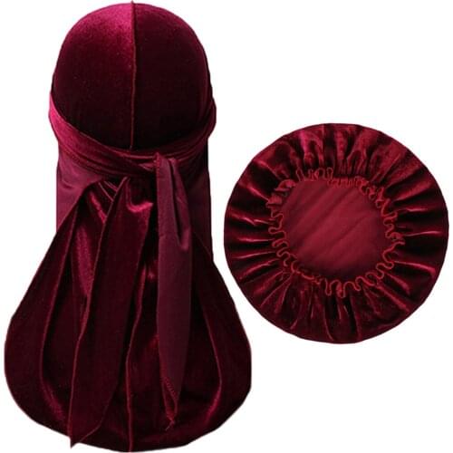 Velvet Durag And Bonnet 2pcs Set for Women Sleeping Bonnets Cap and Men Doo Rag