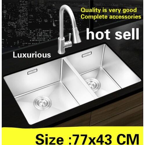 Free shipping Apartment standard food grade 304 stainless steel kitchen manual sink double groove hot sell 770x430 MM