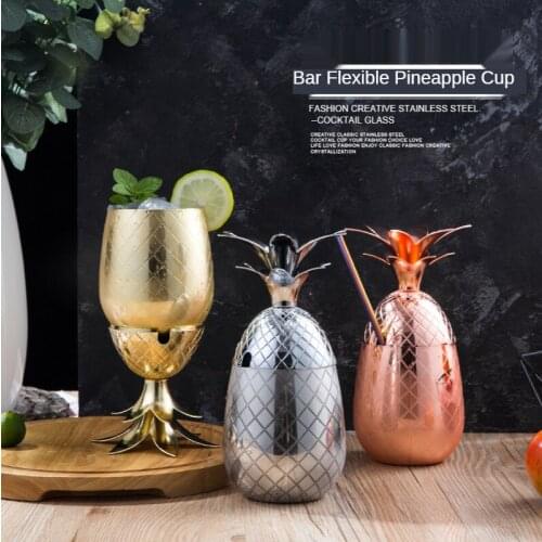 Pineapple cocktail glass Moscow mule stainless steel pineapple cup metal copper cup creative personality modulation cocktail