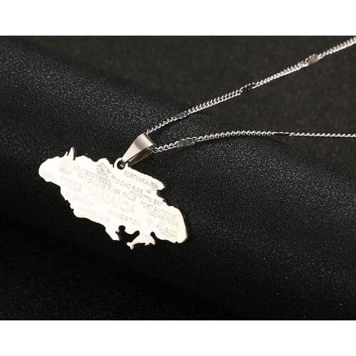 Stainless Steel Fashion Jamaica Map Pendant Necklaces Jamaican Map Chain Jewelry Gifts