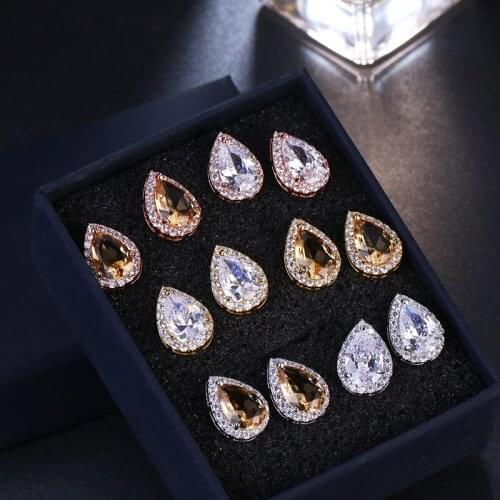 Ekopdee 2021 Trendy Big Cubic Zirconia Stud Earrings For Women Luxury Zircon Small Statement Earring Female Wedding Jewelry INS