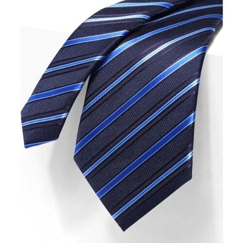 Brand Designer 8CM Luxury Striped Tie For Men Wedding Business Fashion Dress Suit Silk Polyester Blue Necktie With Gift Box