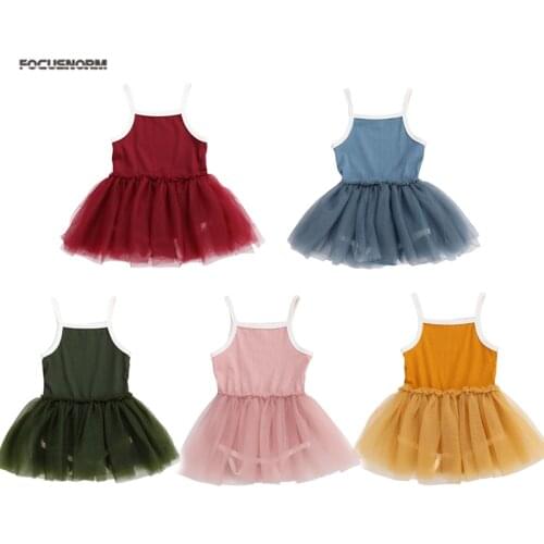FOCUSNORM Princess Kids Girls Romper Dress 5 Colors Sleeveless Solid Lace Tutu Jumpsuits Dress 0-18M