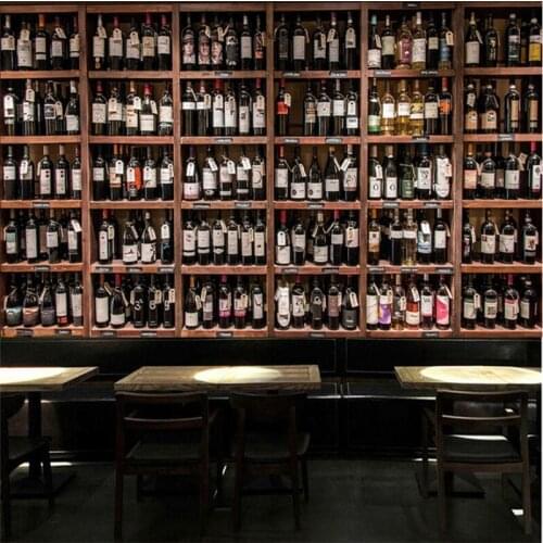 Custom Wine Bottles Wooden Wine Rack Photo Mural Wallpaper 3D Restaurant Hotel KTV Bar Wine Theme Background Wall Paper 3D