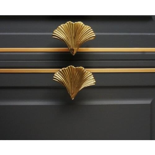 Ginkgo Leaf Brass Handle Wardrobe Cupboard Wine Cabinet Drawer Cabinet Shoe Cabinet Modern Simple Copper Small Handle