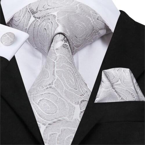 Hi-Tie Autumn New Arrival Man Necktie Floral Pattern Tie Casual Style Necktie Hanky Cufflinks Set For Wedding Party C-3066