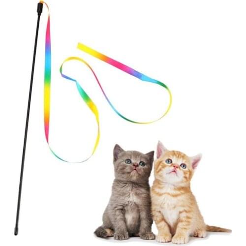 1PCS Interesting Cat Toy Double-sided Rainbow Ribbon Funny Cat Stick Interactive Cat Short 28cm Stick Household Pet Supplies