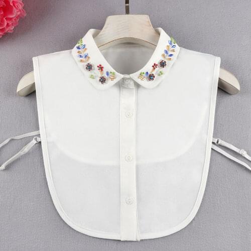 Handmade Flower Beaded Fake Collar False Collar for Womens White Solid Detachable Collar Female Neckwear Tie Lapel Decoration