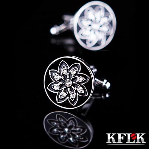 KFLK 2020 Luxury shirt cufflinks for mens Brand cuff buttons Black wedding cuff links High Quality Crystal abotoaduras Jewelry