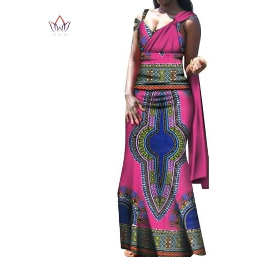 2pcs Set African Women Clothes Rich Patchwork Strap V Neck Top and Skirt Sets African Women Clothing Party Clothing WY7529