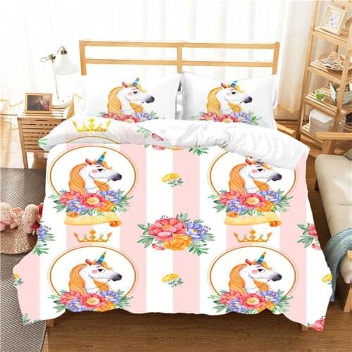 A Bedding Set 3D Printed Duvet Cover Bed Set Cartoon Unicorn Home Textiles for Adults Bedclothes with Pillowcase #DJS29