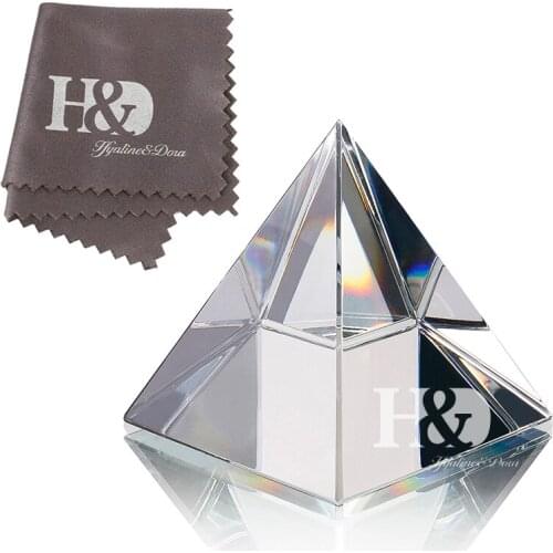H&D 2inch Crystal Pyramid Figurine Paperweight Glass Home Decoration Ornament with Gift Box