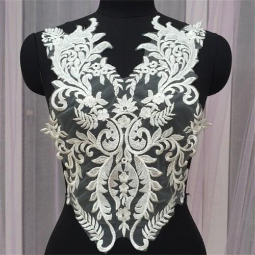 Sequin Embroidery Lace Front Chest Neckline Applique DIY Wedding Dress Fabric Accessories 41x28cm
