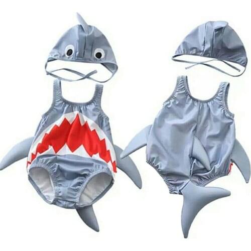 Summer Toddler Kids Baby Girl Boy Cartoon Shark Swimsuit Bikini Swimwear Bathing Suit
