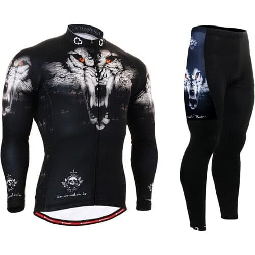 HOT Mens Cycling Jerseys Breathable Mountain Bike Clothings Sets Wolf Long Sleeve Cycling Clothings Wolves