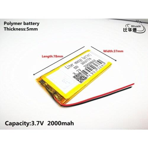 Liter energy battery Good Qulity 3.7V,2000mAH,503778 Polymer lithium ion / Li-ion battery for TOY,POWER BANK,GPS,mp3,mp4