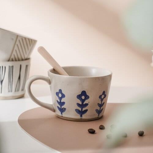 Small Blue Flower Simple Nordic Ceramic Ins Wind Hand-painted Mug Creative Personality Water Cup Stoneware Coffee Cup