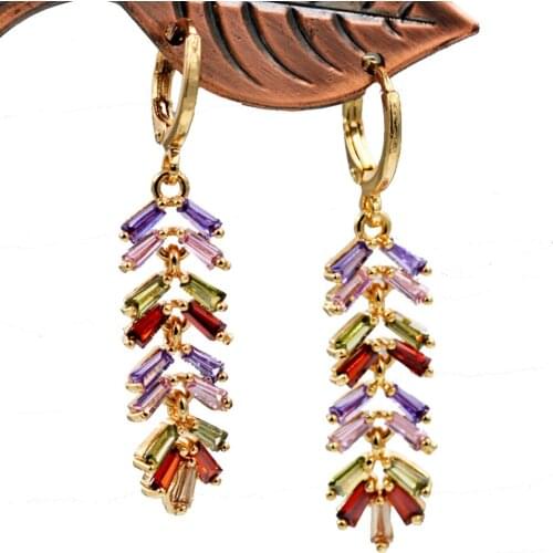 Trendy Dangle drop Earrings for Womens earrings red stone gold tree leaf Earrings Trendy Jewelry for wedding Gift accessories