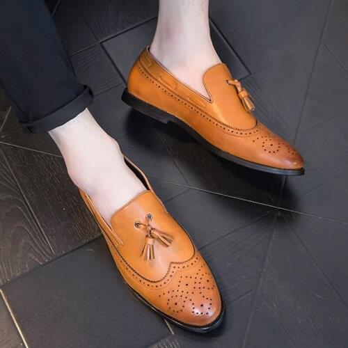 Men Dress Shoes Handmade Brogue Style Paty Leather Wedding Shoes Men Flats Leather Oxfords Formal Shoes Zapatos Hombre