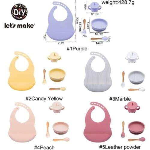 LetS Make 5PCS/Set Baby Silicone Tableware Set Cup Bowl Spoon Fork Bib Children Feeding BPA Free Food Grade Baby Products Gift