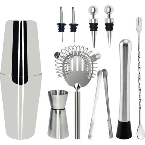 10-11Pcs/set Bar Set with Measuring Jigger Mixing Spoon Stainless Steel Bar Tools Built-in Bartender Strainer Cocktail Shaker