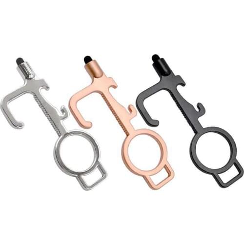 New EDC Door Opener Zinc Alloy Touch Screen Key Ring Contactless Press Elevator to Open Wine Multi-function Keychain