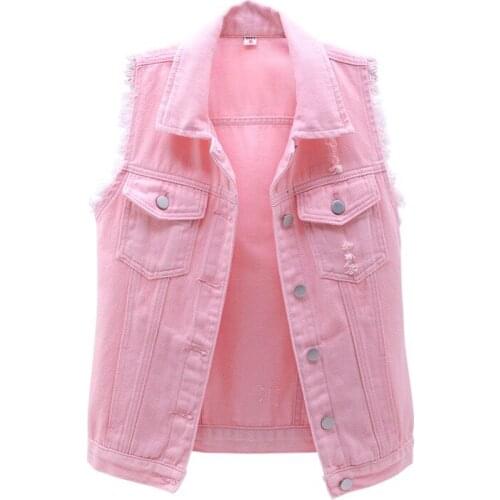Autumn Women Plus size Denim Vest Sleeveless Waistcoat Students Casual Tops Jeans Jackets Red Pink Purple Yellow Blue White