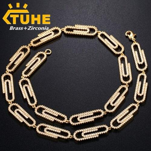 10mm Copper Cubic Zirconia Paper Clip Necklace For Mens Hip Hop Jewelry Bling Charm Wholesale Drop Shipping