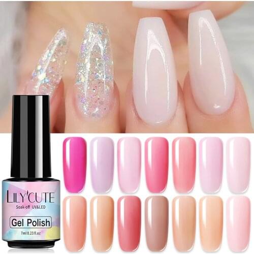 LILYCUTE 7ml Semi-transparent UV Gel Nail Polish Nude Pink Color Series Jelly Glass Nail Art Gel Varnish Soak Off Gel Nail