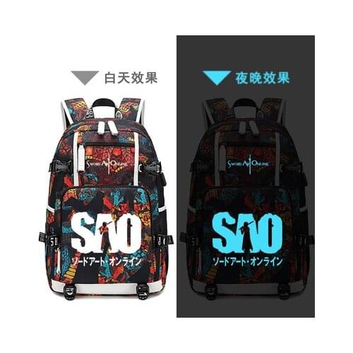 New Sword Art Online schoolbag laptop bag Men Travel bags USB Kirito Yuuki Asuna Oxford Backpack