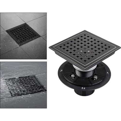6" Shower Floor Drain Strainers Shower Drain Removable Cover Invisible Balcony Hair Strainer Matte Black