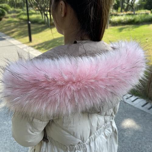 Faux Fur Collar For Parkas Coats luxury Warm Fox Raccoon Scarf Women Large Scarves Male Down jacket Fur Collar Fabric Soft Pink