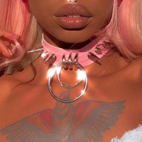 Y2K Jewelry Sexy Leather Spiked Rivet Geometric Necklace for Women Egirl Aesthetic Harajuku Necklace 2000s Fashion Friends Gifts