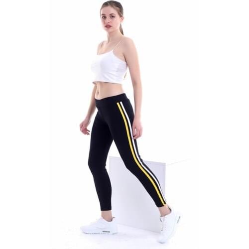 Zafoni Women Double Color Stripe Black Leggings P-00008014