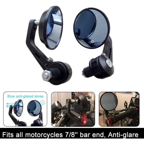 7/8" 22mm Mirror Motorcycle Mirror Round Handle Bar End Rear View Side Mirrors Moto Motorbike Scooters Rearview Blue Anti-glare