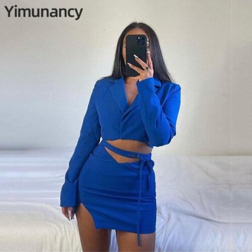 2-Piece Dress Set Women Solid Jacket + High Waist Split Skirt 2021 Ladies 3 Colors Elegant Dress Set