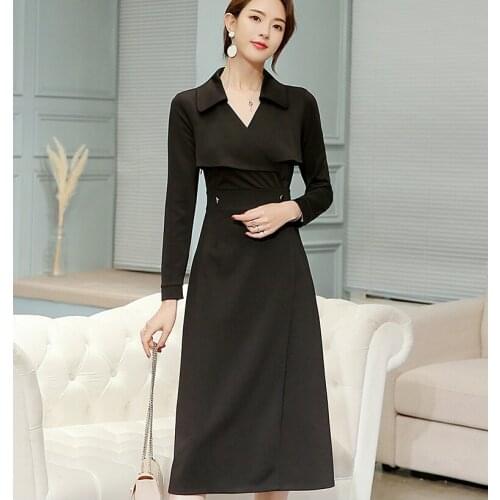Blazer Dress A Line Dress Office Vestido Largo 2019 Long Elegant Black/Caramel Color Plus Size Long Mid-Calf Dresses For Women