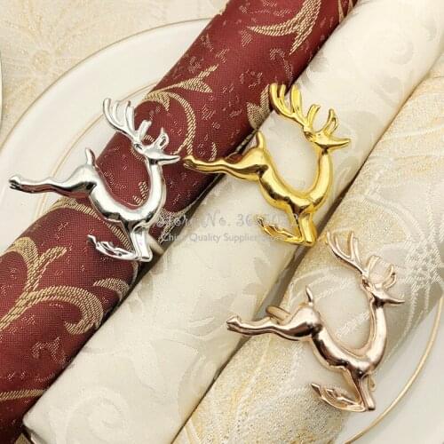12pcs/lot Christmas Deer Napkin Rings Silver Gold Alloy Napkin Buckle Napkin Buckle Hotel Wedding Party Table Decoration