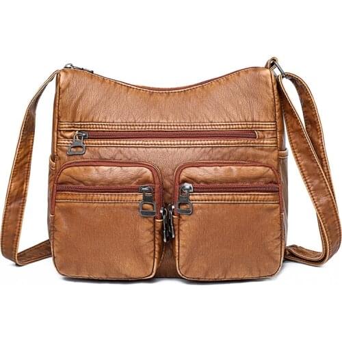 2020 Retro Brown Soft Leather Messenger Bag Crossbody Bags for Women Sac A Main Ladies Handbags Women Shoulder Bags for Girls