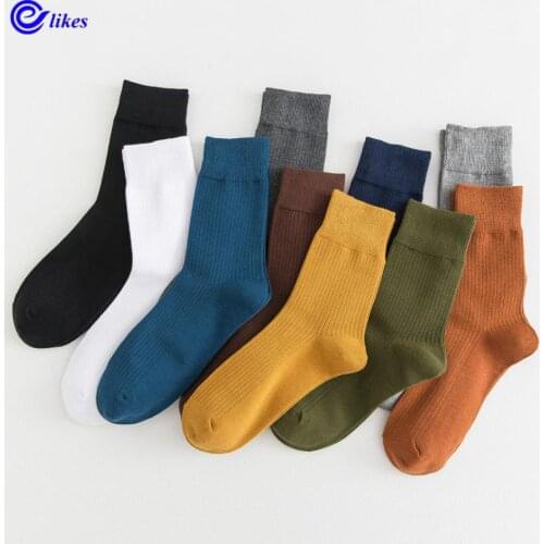 3pairs Men Cotton Crew Socks Patchwork Color Beige White Black Grey Blue Yellow Red Khaki Casual Sock Spring Summer Autumn