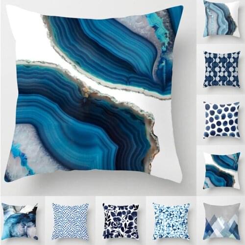 45x45cm Geometric Cushion Cover Blue Abstract Printed Polyester Throw Pillow Case Geometric Art Pillowcase Square Home Decor