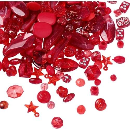500g Red Color Mixed Styles Acrylic Beads Love Heart Star Round Loose Beads for Handcrafted Gifts Jewelry Bracelets Necklace DIY