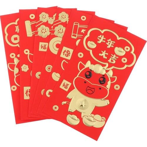 6PCS Chinese Red Envelope Creative Hongbao New Year Spring Festival Birthday Marry Red Gift Envelope
