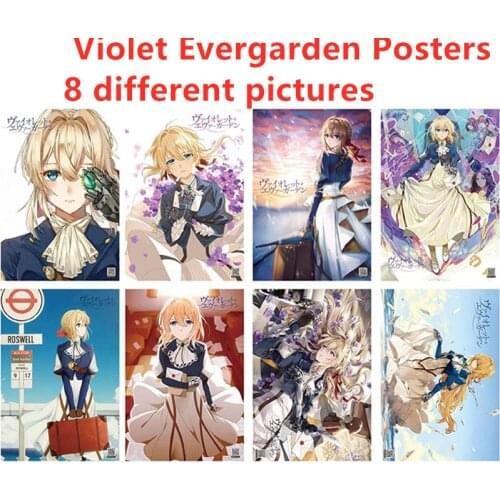 8 PCS/LOT Animation Posters Anime Violet Evergarden Poster Wall Picture Embossing Size 42x29 cm Toys