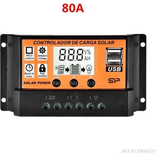 MPPT 10A/20A/30A/40A/50A/60A/70A/80A/90A/100A Auto LCD Screen Solar Charge Controller Dual USB Solar Panel Regulator D18 20