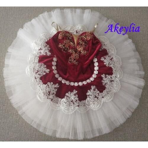 Burgundy white Platter Performance Fairy Doll Pancake Tutu girls Professional Ballet Tutu Women Classical Ballet Stage Costumes