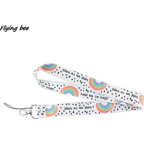 Flyingbee Creative Color Rainbow Neck Strap Lanyards ID Badge Card Holder Keychain Phone Gym Strap Webbing Necklace Gift X1076