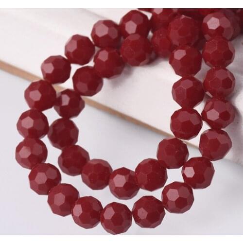 95pcs Dark Red 6mm Round 32 Facets Cut Ball Faceted Opaque Glass Loose Spacer Beads lot for Jewelry Making DIY Crafts